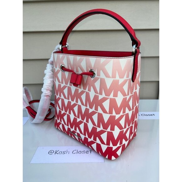 Michael Kors bucket bag suri medium graphic ombre print leather coral reef multi - Picture 3 of 9